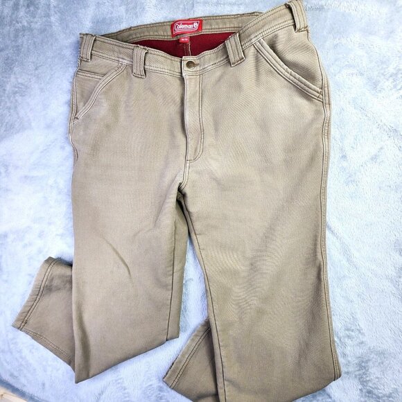 Coleman Fleece Lined Carpenter Pants Men 36 x 30 Tan Utility Stretch Canvas Work - Picture 1 of 11